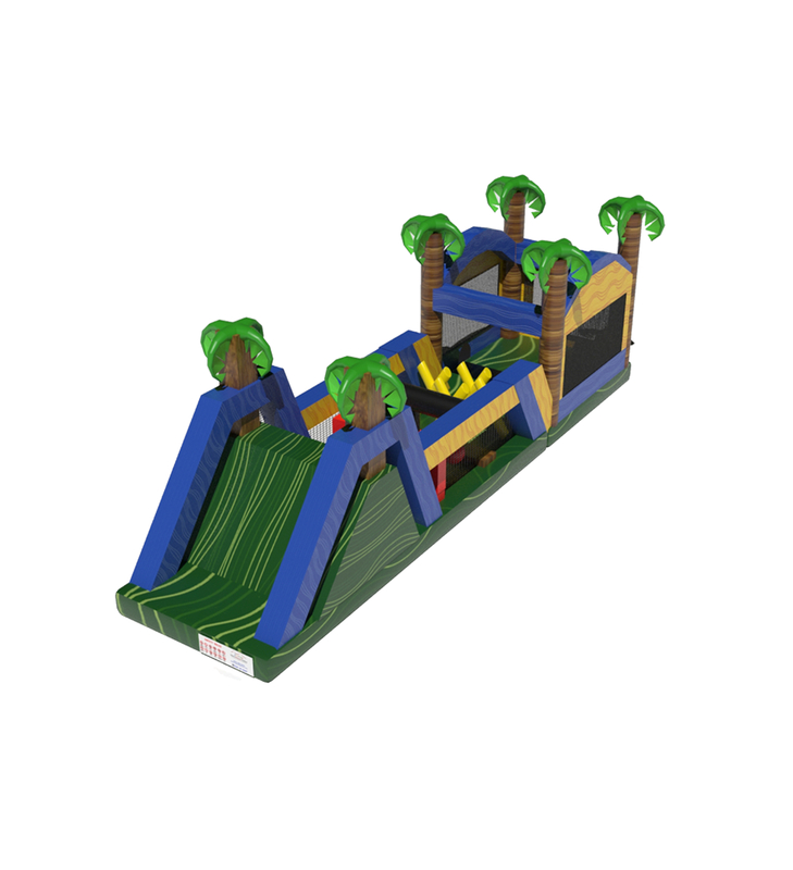 Τροπική φουσκωτή παιδική χαρά: Ένα διασκεδαστικό εμπόδιο με θέμα ζούγκλας και φοίνικες